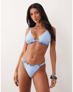 Peek & Beau Bikini Bottom With Bow & Frill Trim Detail - Blue