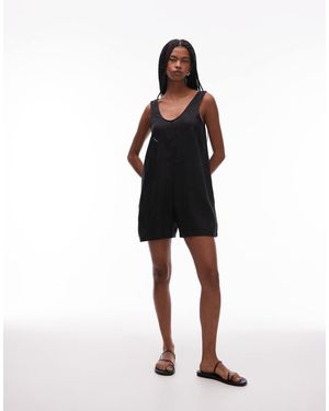 ARKET Pure Linen Beach Playsuit With Deep V-neck And Pocket Detail - Black