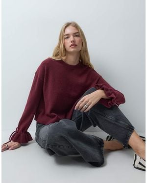 Pieces Tie Cuff Detail Jumper - Red