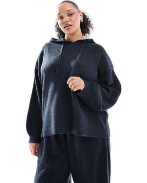 Pieces Plus Pieces Curve Cozy Knitted Hoodie Co-ord - Blue