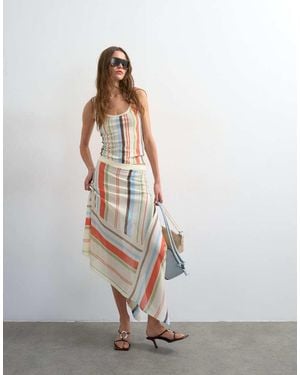 TOPSHOP Knitted Sheer Stripe Full Skirt Co-Ord - Grey