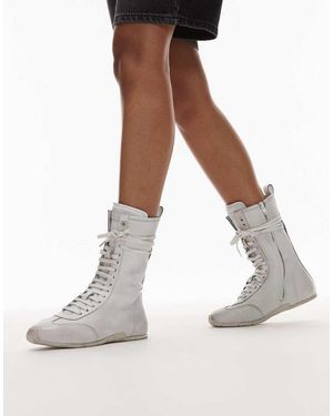 Bronx Zapatillas De Deporte Blancas Estilo Botas De Boxeo Con Cordones De -Blanco