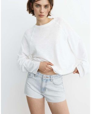 Pull&Bear Mid-waist Rhinestone Denim Shorts - White