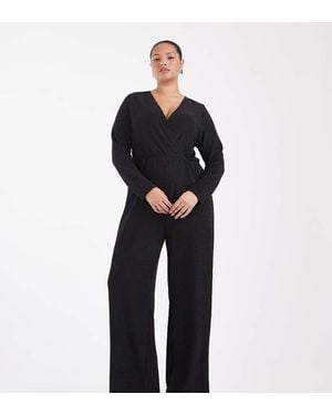 ONLY Jumpsuit Met Overslag Aan De Voorkant, Wijde Pijpen En Glitter - Zwart
