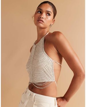 ASOS Halter Top With Fringe Embellishment - Brown