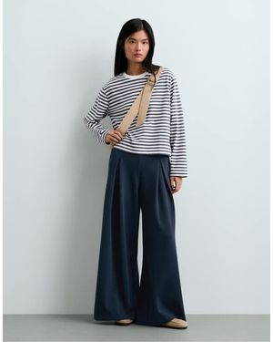 Oysho Wide-Leg Pique Trousers With Cotton - Blue