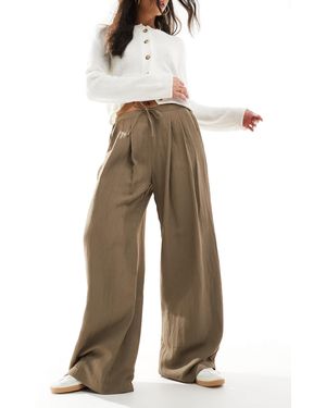 Stradivarius Wide Leg Crinkle Tie Waist Trouser - Natural