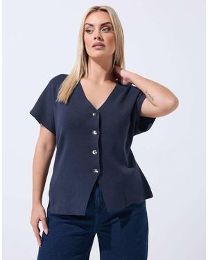 Yours Clothing Short Sleeve Knitted Top - Blue