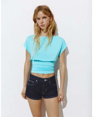 Pull&Bear Low-rise Denim Shorts - Blue