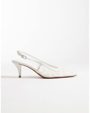 ASOS Soulmate Beaded Slingback Toe Kitten Heels - White