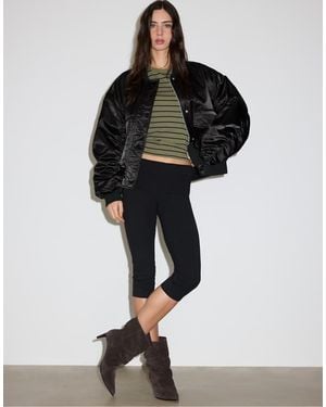 Stradivarius Oversize Satin Bomber Jacket - Black