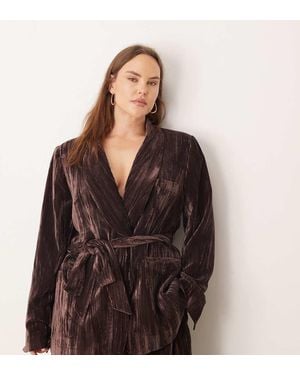 ASOS Curve Tie Waist Velvet Blazer Co-Ord - Brown