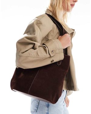Glamorous Tote Tas Van Imitatiesuède Met Schouderband - Bruin