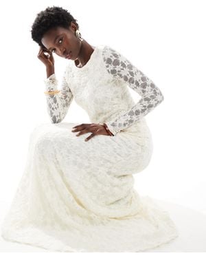 Threadbare Top manches longues d'ensemble en dentelle avec ourlet asymétrique - ivoire - Blanc
