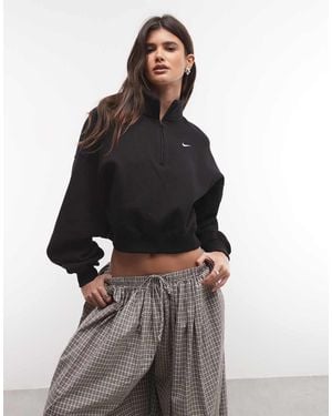 Nike Studio Fleece Mid-weight Quarter Zip Oversized Cropped Sweat - Brown