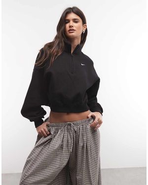 Nike Studio Fleece Sweatshirt Met Kwartrits, Oversized En Cropped - Bruin