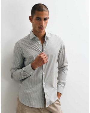 Mango Camicia Classica A Righe Verdi - Grigio