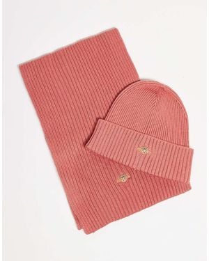 GANT Set De Regalo De Gorro Y Bufanda Color Albaricoque De Punto De Ochos De -Negro - Rosa
