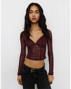 Pull&Bear Lace Corsetry-inspi Top - Red