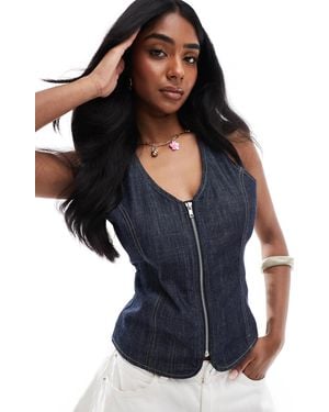 Pull&Bear Denim Halterneck Top - Blue