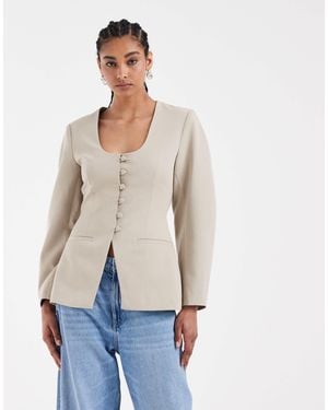 ASOS Deep Scoop Neckline Cinched Blazer - White