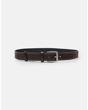 Pull&Bear Leather Effect Belt With Seams - White