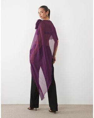 ASOS Mesh-oberteil mit drapierung und cape mit ansteckblume - Lila