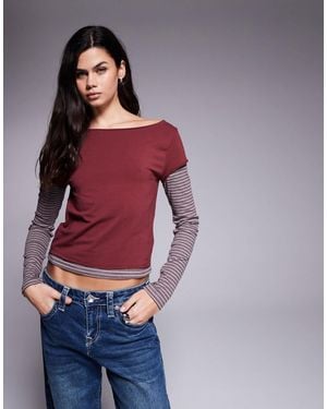 Edikted Laye Stripey Long T-shirt - Red