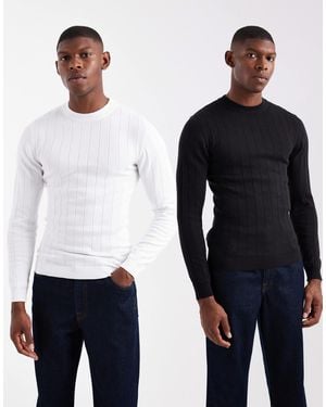 ASOS 2 Pack Muscle Fit Rib Knit T-shirts - Blue