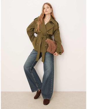 ASOS Oversized Short Trench Coat With Belt - Natural