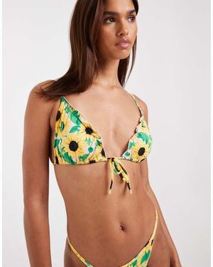 Vero Moda Tie Front Ruffle Edge Triangle Bikini Top - Green