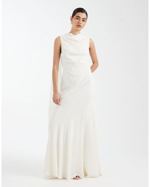 Six Stories Bridesmaid Crepe High Cowl Neck Maxi Dress - White