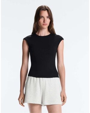 Oysho Short-sleeved Rib Top With Cotton And Modal - Black