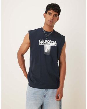 ASOS Top Senza Maniche Oversize Blu Con Grafica "California" Con Fiore