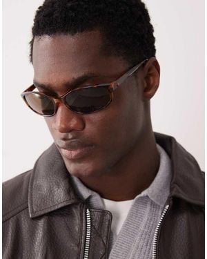 ASOS Slim Oval Wrap Sunglasses - Brown