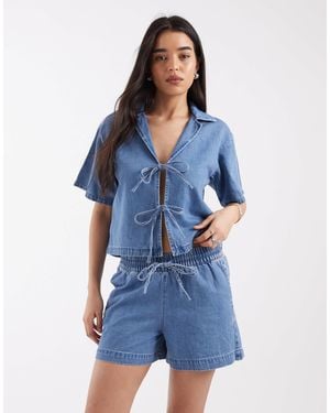 JJXX Co-ord Linen Mix Drawstring Pull On Shorts - Blue