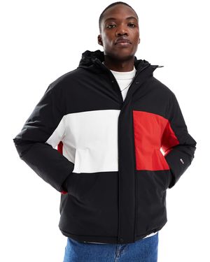 Tommy Hilfiger – bunte jacke im blockfarben-design mit kapuze - Schwarz
