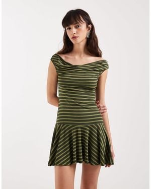 Motel Mausari Off-shoulder Floaty Mini Dress - Green