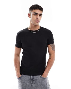 Bershka Slim Fit Rib T-shirt - Black