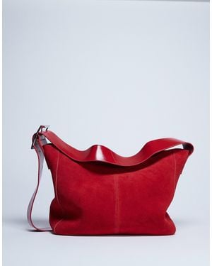 TOPSHOP Sade Premium Real Suede Leather Bucket Shoulder Bag - Red