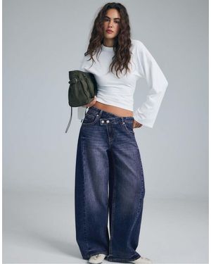 Stradivarius Crossover Waist Baggy Jeans - Blue