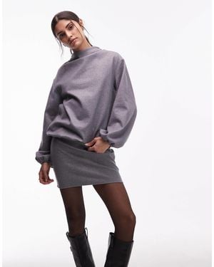 ASOS Blouson High Neck Barrel Sleeve Mini Dress - Grey
