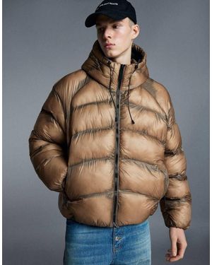 Bershka Quilted Translucent-effect Jacket - Brown