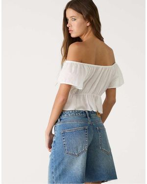 Stradivarius Mid Rise Denim Bermuda Shorts - Blue