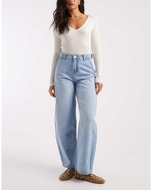 Pieces Mid Waist Barrell Leg Jeans - Blue