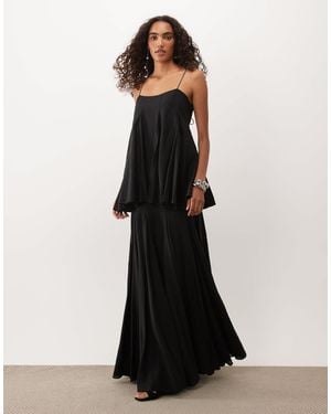ASOS Asos Design Tall Premium Tiered Cami Maxi Dress With Godet Full Hem Skirt - Black