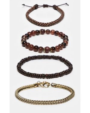 ASOS Festival Mixed Fabric Bead And Chain 4 Pack Bracelet - White