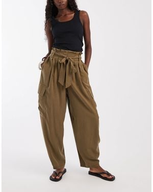 ASOS Soft Cargo Balloon Pants With Belt - Green