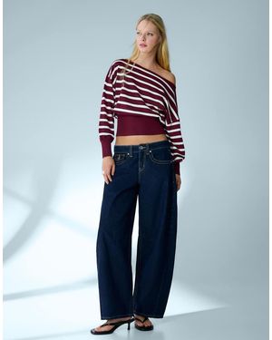 Bershka Asymmetric Neck Print Jumper - Blue