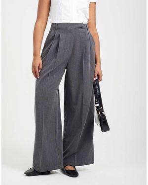 Brave Soul Wide Leg Trousers With Pleat Details - Blue
